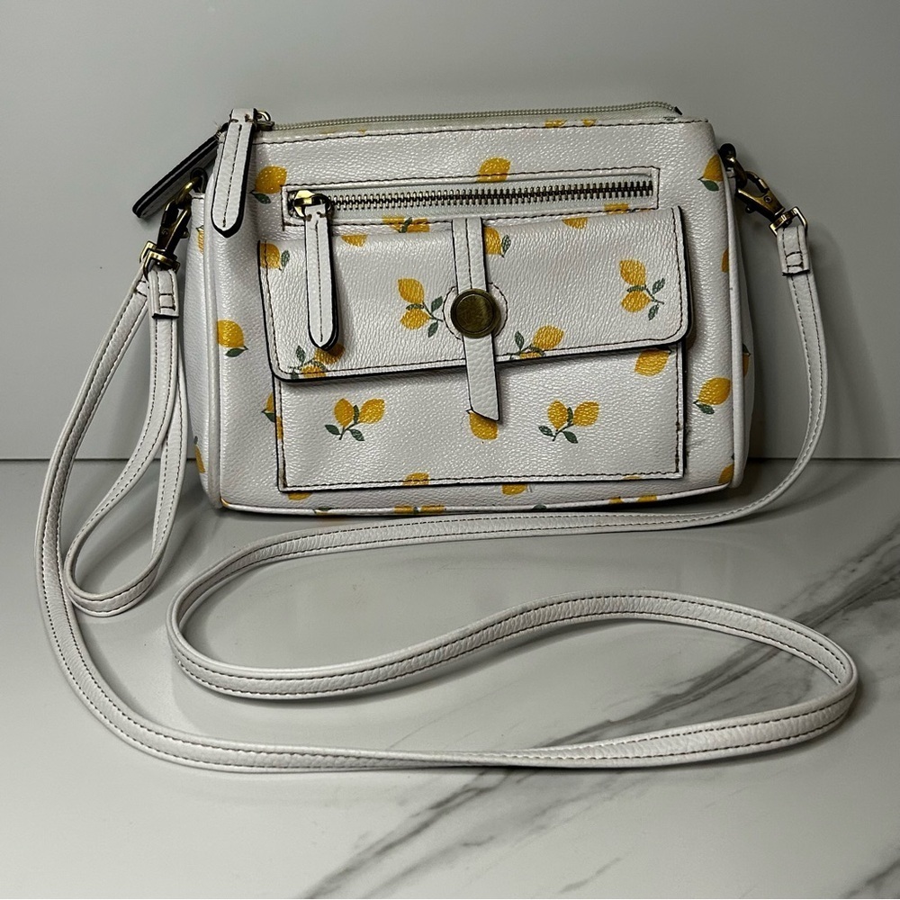 St. John's Bay White Lemon Print Crossbody Bag